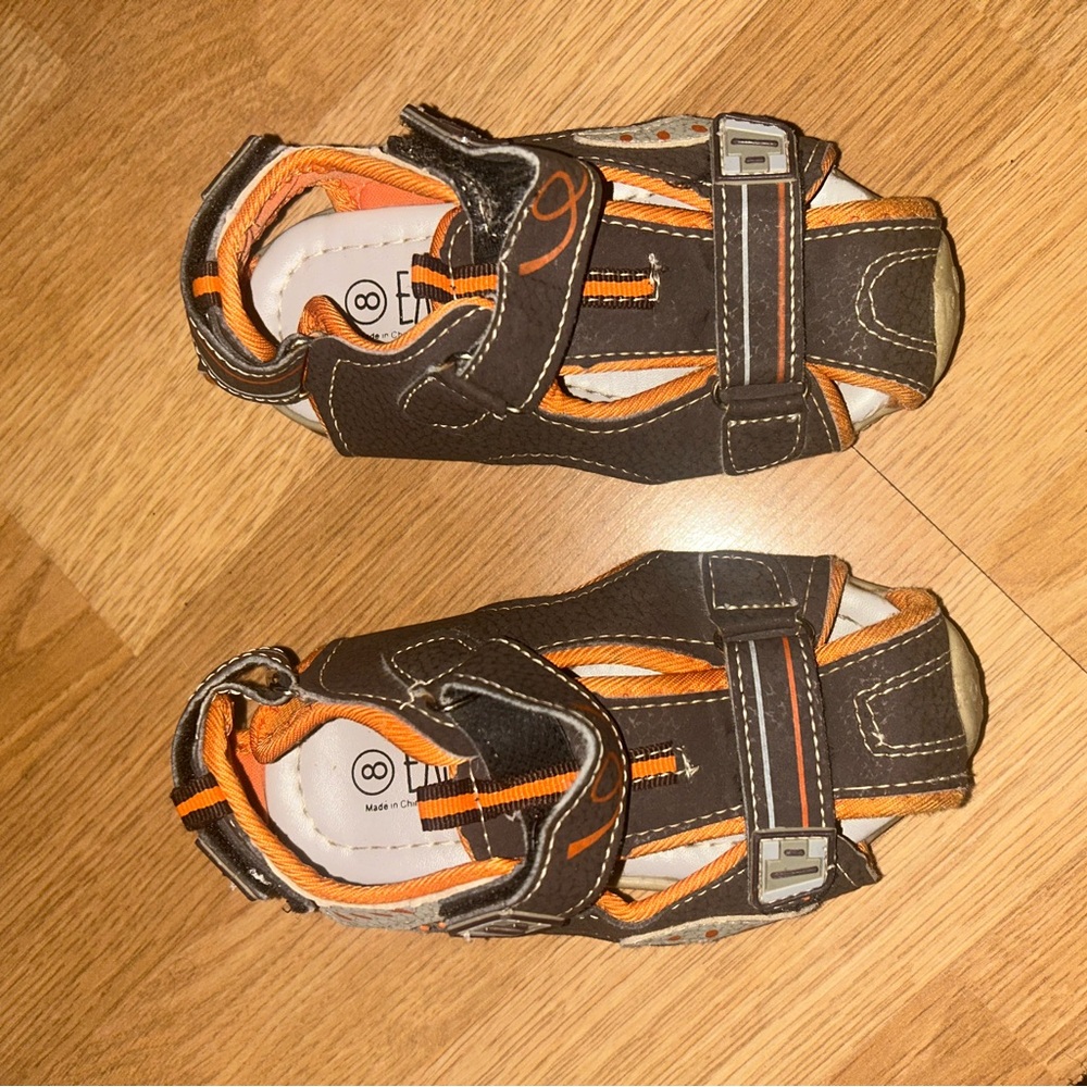 Brown and Orange Sandals with Velcro Closures and Sturdy Sole